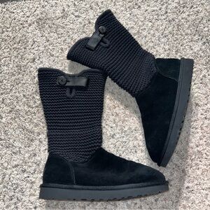 UGG Black Knit and Suede Winter Boots